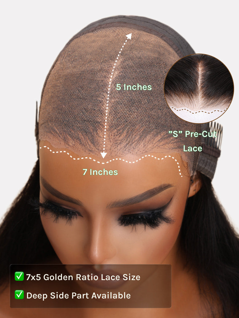 ⭐7x5 Glueless Lace Bob Wig – Natural Yaki Texture & Flattering Layered Style