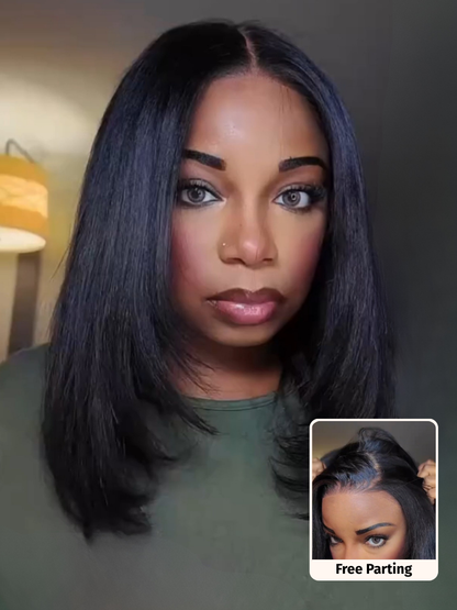 ⭐7x5 Glueless Lace Bob Wig – Natural Yaki Texture & Flattering Layered Style
