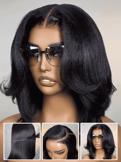 ⭐7x5 Glueless Lace Bob Wig – Natural Yaki Texture & Flattering Layered Style