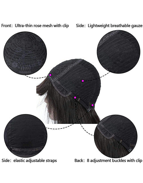 Yola- Brown Golden Highlight Short Pixie Cut Straight Human Hair Wig With Bangs None Lace